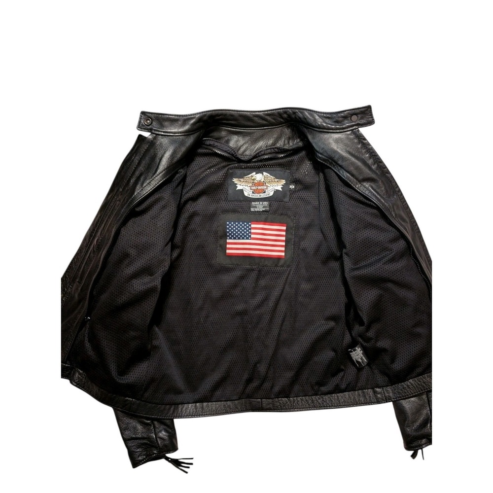 Harley Davidson Womens WILLIE G Zip Off Sleeves Black Leather Jacket 98515 M - Picture 10 of 12